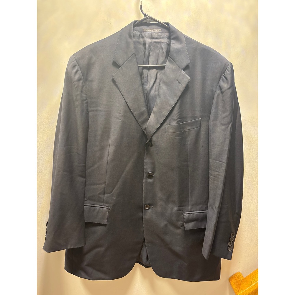 Faconnable Blazer Mens 42‎ Black Good 3-Button Double Vent Wool Blend Jacket